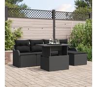 QZZCED Juego de 6 sofás de jardín con cojines de polirratán negro para patio