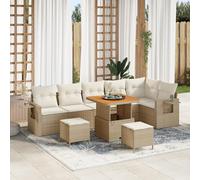 QZZCED Juego de 9 sofás de jardín con cojín beige de polirratán de acacia para exteriores