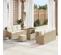 QZZCED Juego de 9 sofás de jardín con cojín beige de polirratán de acacia y terraza, juego de muebles de jardín para patios