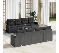 QZZCED Juego de 9 sofás de jardín con cojín de polirratán negro para terraza, juego de salón de jardín para balcones