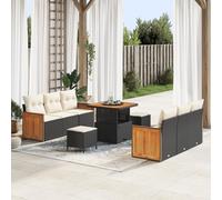 QZZCED Juego de 9 sofás de jardín con cojín negro de polirratán de acacia para exteriores