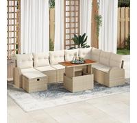 QZZCED Juego de 9 sofás de jardín con cojines beige de poliratán para exteriores, muebles de salón para exteriores para balcones