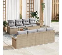 QZZCED Juego de 9 sofás de jardín con cojines beige de polirratán para exteriores, muebles de salón para patios