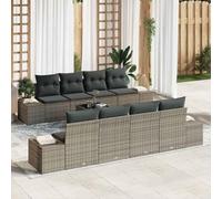 QZZCED Juego de Jardín con Mesa de Cristal y Cojines de Poliratán Resistente a los UV, Conjunto Completo de 4 Sillones y 2 Sofás de Dos Plazas, Estructura de Acero Pintado