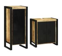 QZZCED Juego de Muebles de Baño 2 Piezas Marrón Madera de Mango Maciza con Estilo Rústico Moderno y Almacenamiento Práctico para Interiores, Armario para Lavabo y Unidad Adicional