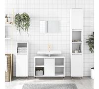 QZZCED Juego de Muebles de Baño 3 Piezas en Madera Contrachapada Blanca, Mueble de Lavabo con Estructura de Hierro y Amplio Almacenaje, Diseño Moderno y Práctico para un Baño