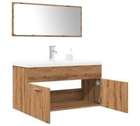 QZZCED Juego de Muebles de Baño 3 Piezas en Madera de Ingeniería Roble Artisan, Mueble Superior con Agujero para Lavabo, Amplio Espacio de Almacenamiento y Puerta Práctica, Fácil