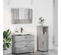 QZZCED Juego de Muebles de Baño 3 Piezas Gris Sonoma 76.5 x 35 x 64 cm con Armario Lavabo y Espejo, Conjunto Minimalista de Madera Elaborada para Almacenamiento y Organización del