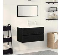 QZZCED Juego de Muebles de Baño 3 Piezas Roble Negro 80 x 38.5 x 45 cm con Espejo Montado y Armario Lavabo, Diseño Moderno y Funcional para Espacios Reducidos, Estructura de Madera