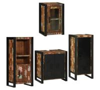 QZZCED Juego de Muebles de baño 4 pcs en Madera reciclada Maciza con gabinetes de Almacenamiento y Tiradores de Metal, diseño rústico y Funcional para organización del baño