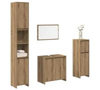 QZZCED Juego de Muebles de Baño 4 Piezas en Madera de Ingeniería Roble Artisan con Mueble Superior Práctico y Amplio Espacio de Almacenamiento para Organización y Decoración del