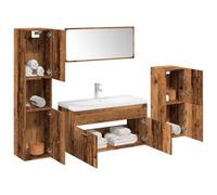 QZZCED Juego de Muebles de Baño 5 Piezas en Madera de Ingeniería Envejecida con Mueble Superior Práctico y Amplio Espacio de Almacenamiento, Resistente a la Humedad y Fácil