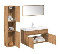 QZZCED Juego de Muebles de Baño 5 Piezas en Madera de Ingeniería Roble Artisan - Mueble Superior con Agujero para Lavabo, Amplio Espacio de Almacenamiento y Puerta Práctica, Fácil