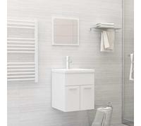 QZZCED Juego de Muebles de Baño en Madera de Ingeniería Blanca con Lavabo Empotrado y Espejo Decorativo, Armario de 1 Compartimento y 2 Puertas para Almacenamiento Práctico, Diseño