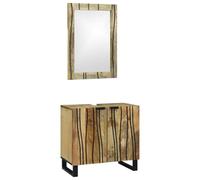 QZZCED Juego de Muebles de Baño Moderno 2 Piezas Color Marrón 62 x 33 x 58 cm con Espejo Plateado y Almacenamiento Práctico para Decoración de Interiores y Diseño Funcional