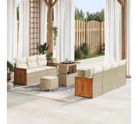 QZZCED Juego de muebles de jardín de 10 piezas con cojines beige de polirratán de acacia, muebles de jardín para exteriores