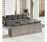 QZZCED Juego de muebles de jardín de 9 piezas con cojín gris de poliratán para exteriores