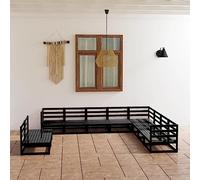 QZZCED Juego de muebles de jardín de madera maciza de pino, 10 piezas, color negro, juego de sofás de jardín, para terrazas, jardines, balcones, patios traseros