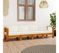 QZZCED Juego de muebles de jardín, muebles de terraza, muebles de balcón, sofá de jardín de 4 plazas con cojines de color blanco crema, madera maciza de acacia para jardines, terrazas, balcones