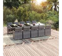 QZZCED Juego de muebles de jardín para terraza, sofá de jardín, 11 piezas, juego de comedor de jardín con cojines de ratán gris para jardines, terrazas y balcones