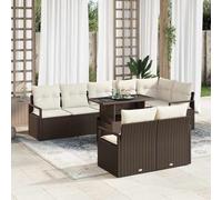 QZZCED Juego de Sofá de Jardín con Mesa de Vidrio y Cojines Reversibles, Conjunto Modular de Exterior en Poliratán y Acero con Resistencia UV para Terraza o Patio