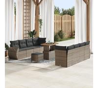 QZZCED Juego de sofá de jardín de 11 piezas con cojín gris de polirratán de acacia, muebles de salón al aire libre para balcones