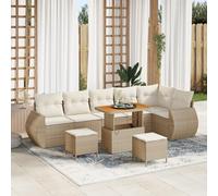 QZZCED Juego de sofá de jardín de 9 piezas con cojín beige de polirratán de acacia, muebles de jardín para exteriores