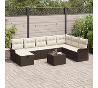 QZZCED Juego de sofá de jardín de 9 piezas con cojín marrón de polirratán para patio