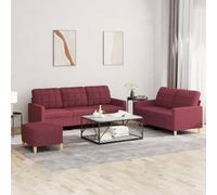 QZZCED Juego de sofás con Cojines 3 Piezas Tela Rojo Tinto Sofá Moderno para Sala con Estructura Robusta y Asiento Cómodo