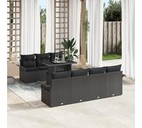 QZZCED Juego de sofás de jardín con cojines de polirratán, 8 piezas, color negro