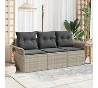 QZZCED Juego de sofás de jardín de 3 piezas con cojines de poliratán, color gris claro