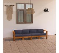 QZZCED Juego de sofás de jardín para terraza, sofá de jardín, juego de muebles de jardín de 4 plazas, sofá de jardín con cojines gris oscuro, madera maciza de acacia para jardines, terrazas, balcones