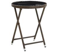 QZZCED Mesa auxiliar marrón de 60 cm de polirratán y cristal templado, mesa de exterior, balcón, mesa de comedor, patio, jardín, salón, mesa para jardín, terraza, balcón