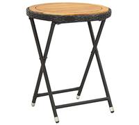 QZZCED Mesa auxiliar negra de 60 cm de polirratán y madera maciza de acacia, mesa de patio, jardín, salón, mesa de exterior, balcón, mesa de comedor para jardines, terrazas, balcones