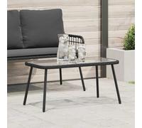 QZZCED Mesa de Café Negro 90 x 45 x 43 cm con Vidrio y Estructura de Poliratán y Acero para Exterior, Resistente a los Rayos UV y Fácil de Limpiar, Ideal para Terraza o Jardín