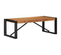 QZZCED Mesa de Centro de Madera de Acacia Sólida con Marco de Hierro, Mesa Auxiliar Industrial para Interiores y Exteriores, Superficie Resistente y Estable para Bebidas y Decoración