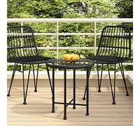 QZZCED Mesa de Comedor de Cristal Templado con Estructura de Acero Negro Ø50 cm para Jardín y Patio, Resistente a los Rayos UV y Fácil de Limpiar, Incluye Almohadillas de Pata