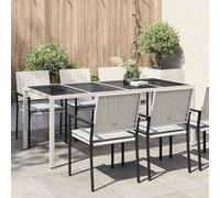 QZZCED Mesa de Comedor de Jardín Rectangular 190 x 90 x 75 cm con Superficie de Vidrio Templado, Estructura de Acero y Material Poliratán Resistente para Terraza o Patio, Mueble