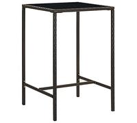 QZZCED Mesa de jardín marrón 70 x 70 x 110 cm de polirratán y cristal, mesa de jardín para exteriores, patio, balcón, mesa de comedor para jardines, terrazas, balcones