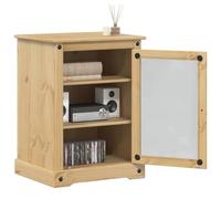 QZZCED Mueble Almacenamiento Multimedia con Puertas de Cristal para Libros DVDs y Equipos HiFi, Estantería de Pino Macizo con 3 Compartimentos y Tirador de Metal,