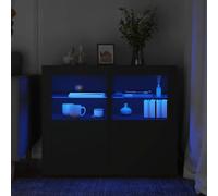 QZZCED Mueble Auxiliar con Luces LED RGB, Estante de Vidrio y Puerta Flexible, Armario de Almacenamiento Moderno con Madera de Ingeniería, Espacio Amplio y Diseño Práctico para Sala