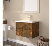 QZZCED Mueble de baño con Lavabo Integrado de Madera contrachapada Roble Ahumado, Amplio Espacio de almacenaje con cajón práctico, diseño Funcional para Montaje en Pared, rebosadero