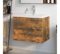 QZZCED Mueble de baño con Lavabo Integrado Madera contrachapada Roble Ahumado Amplio almacenaje cajón práctico Montaje Pared funcionalidad rebosadero desagüe Grifo frío Caliente