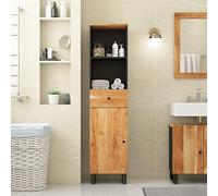 QZZCED Mueble de Baño de Madera Maciza de Acacia 38x33x160 cm con Cajón y Compartimentos, Armario de Almacenamiento con Puertas Flexibles y Patas de Hierro Estables, Organizador