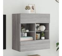 QZZCED Mueble de pared para TV con luces LED, color gris, mueble de TV Sonoma para sala de recepción oficina 58,5 x 30 x 60,5 cm