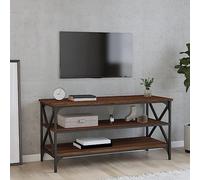 QZZCED Mueble para TV Madera contrachapada marrón Roble Mesa Auxiliar Industrial con Almacenaje y Estructura Robusta de Acero 100x40x50 cm
