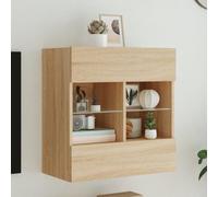 QZZCED Mueble TV de Pared con Luces LED Roble Sonoma Mueble TV Pared LED RGB con Estante Vidrio y Almacenamiento Amplio 58,5x30x60,5 cm