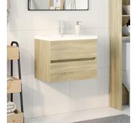 QZZCED Set de Mueble de Baño 2 Piezas Cerámica y Madera de Ingeniería con Amplio Espacio de Almacenaje y Diseño Ahorrador de Espacio para Organización y Decoración del Cuarto de Baño