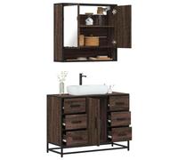 QZZCED Set de Muebles de Baño 2 Piezas de Madera Contrachapada Marrón Roble con Estructura Metálica y Amplio Almacenamiento, Armario con Espejo y Mueble Superior Práctico