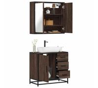 QZZCED Set de Muebles de Baño 2 Piezas de Madera Contrachapada Marrón Roble con Estructura Metálica y Amplio Almacenamiento, Armario con Espejo y Mueble Superior Práctico